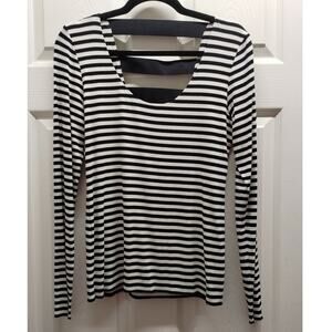 Vince Camuto Women's Size Medium Black White Striped Scoop Neck Long Sleeve Top